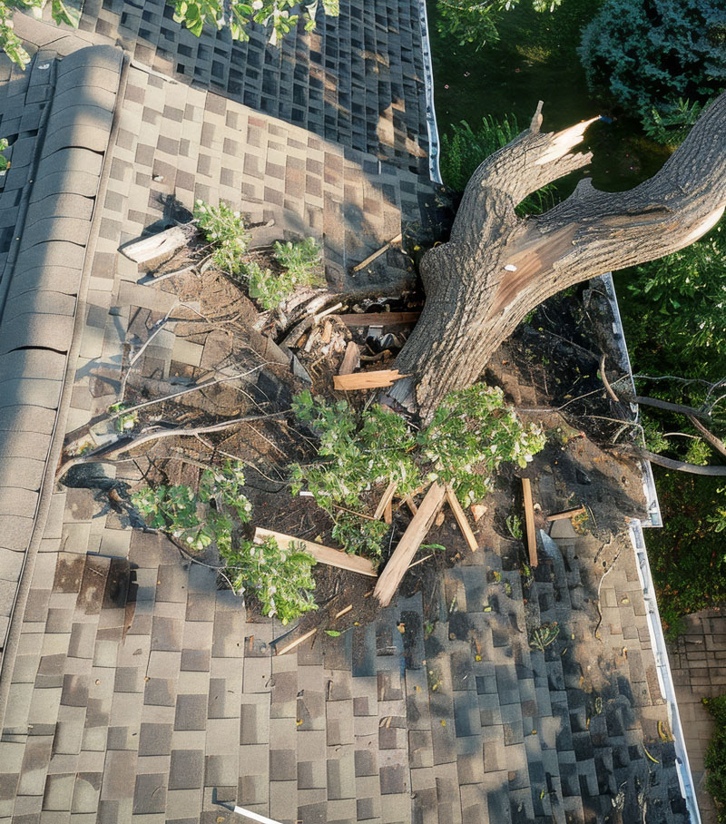 Residential asphalt shingle roof representative of Sacramento homes after severe weather